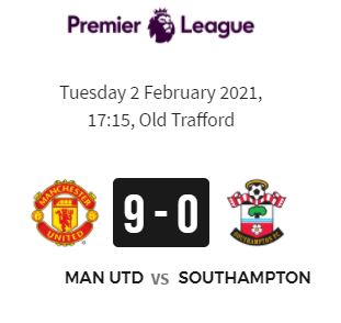 Dados do Jogo Manchester United vs Southampton